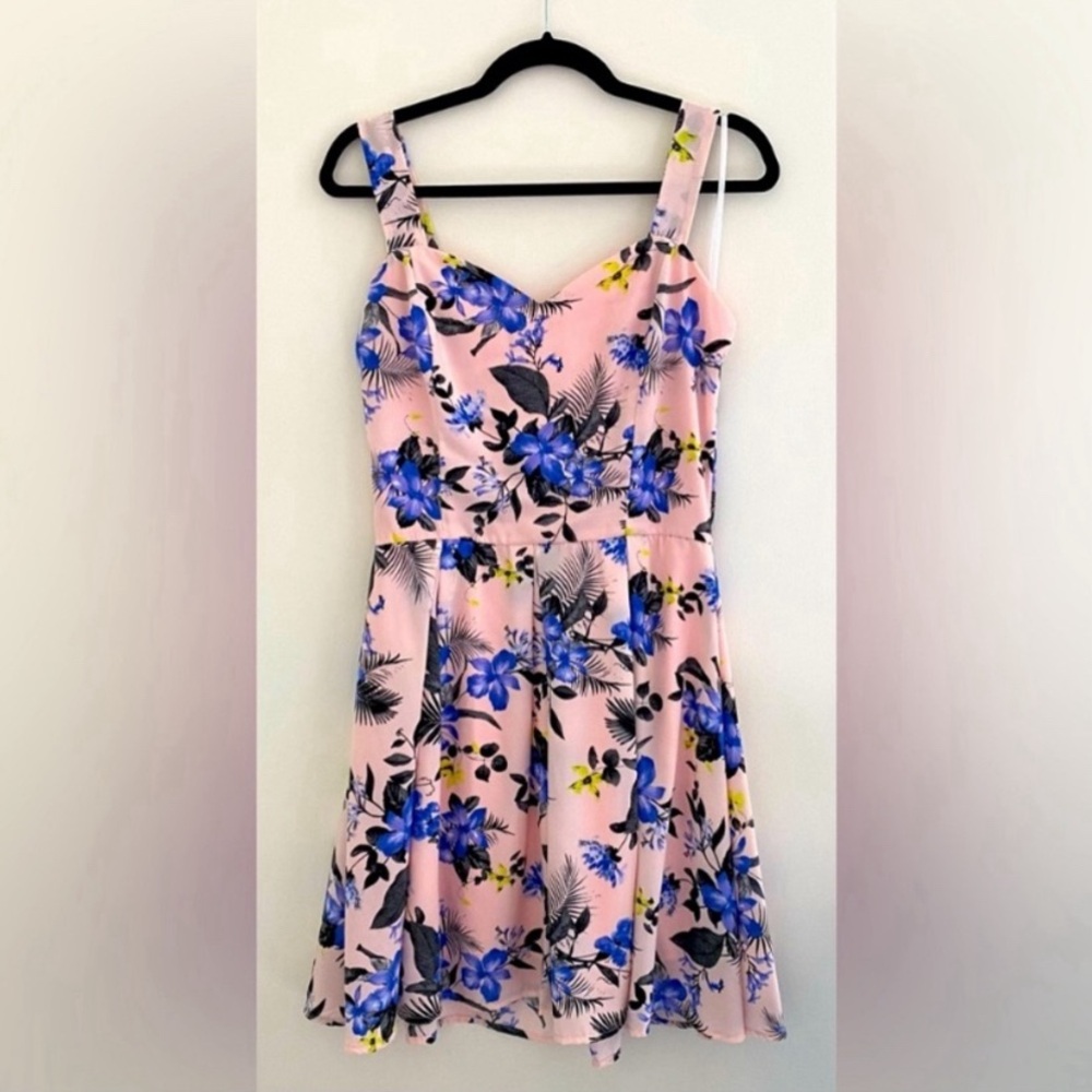 DRESSCODE LA Pink Tropical Hawaiian Floral Mini Spaghetti Strap Dress - size L
